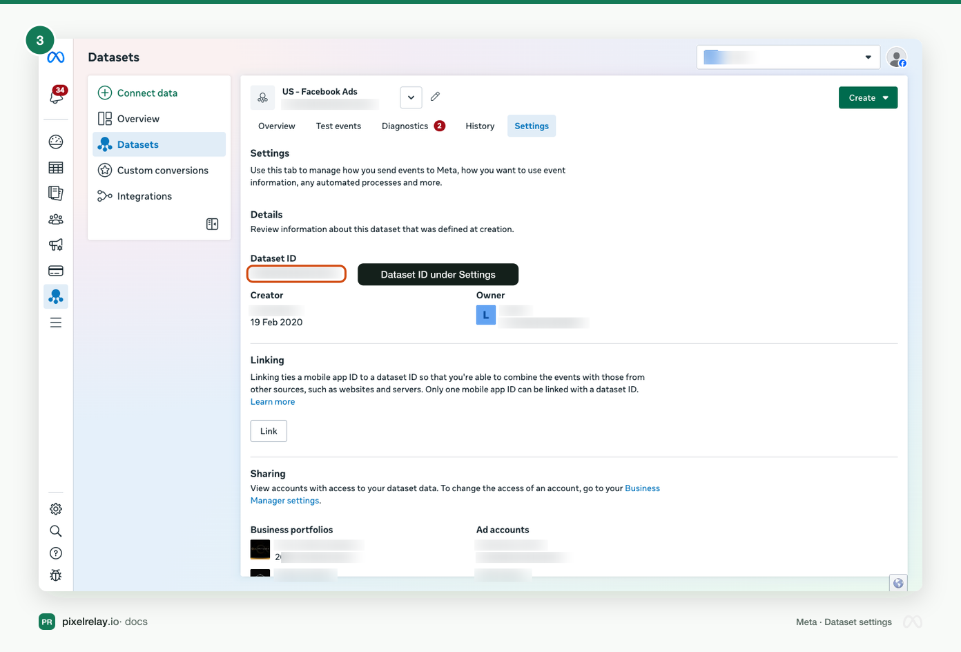 Meta dataset Settings tab