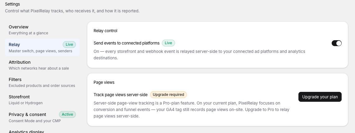 PixelRelay Settings, Relay tab