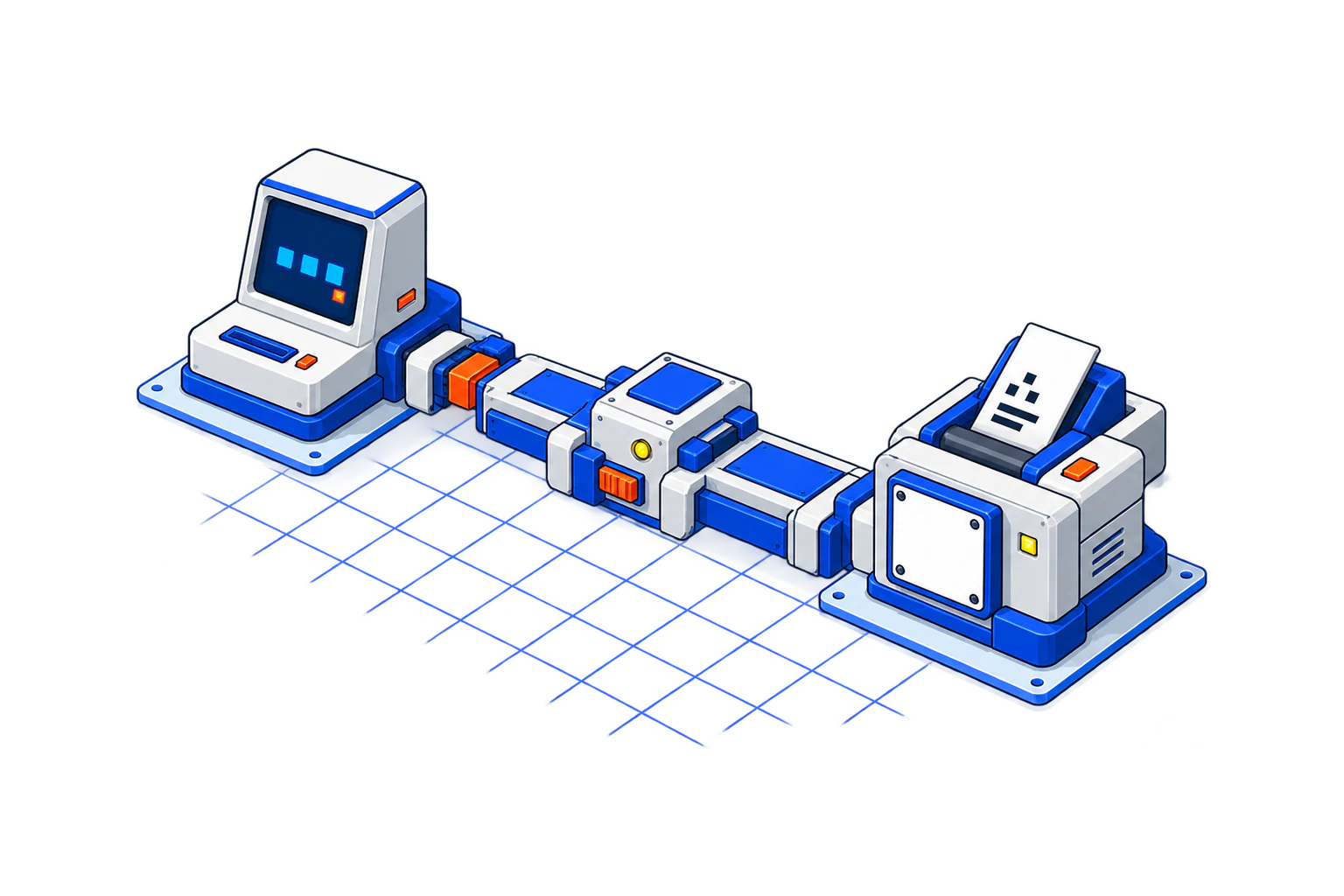 A modular bridge connects a custom storefront terminal to a Shopify order station.